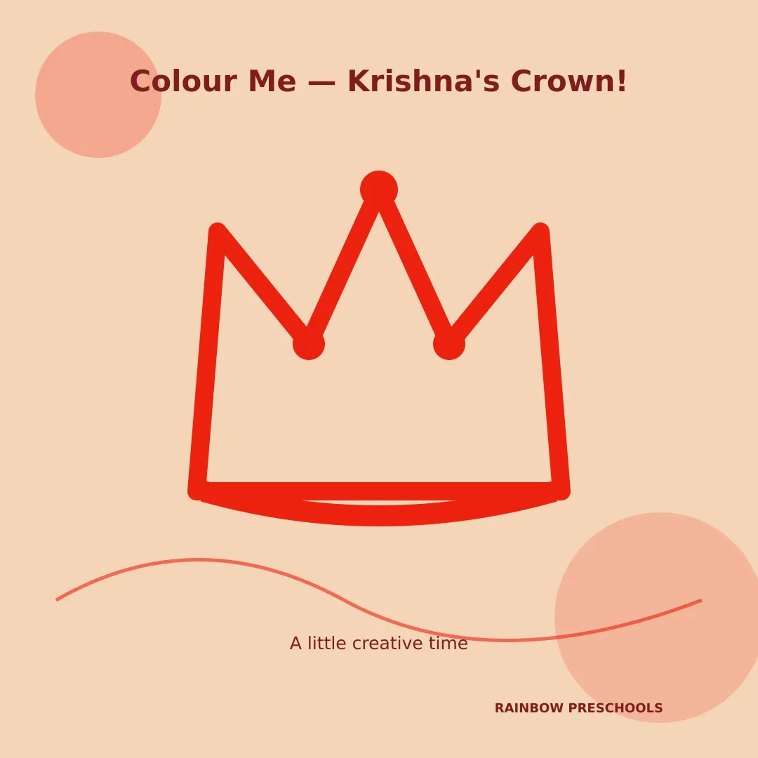 Janmashtami 2026 peacock crown colouring template — free download from Rainbow Preschools