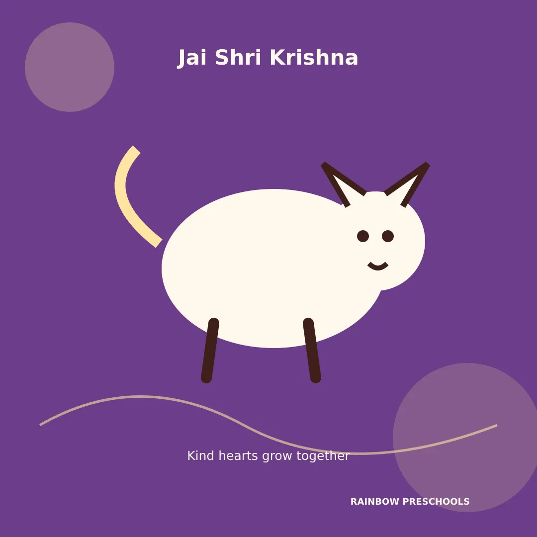 Janmashtami 2026 baby Krishna with cow illustration — free download from Rainbow Preschools